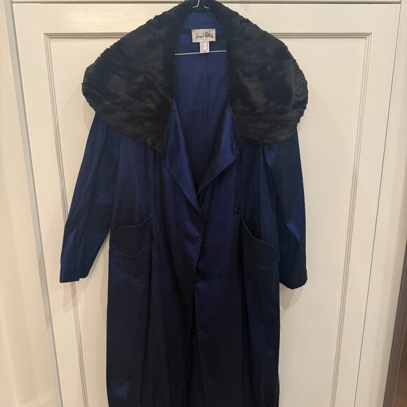 Joseph Ribkoff Blue Long Coat with Black Fur Collar - Sophisticated Women's Oute - Picture 1 of 2